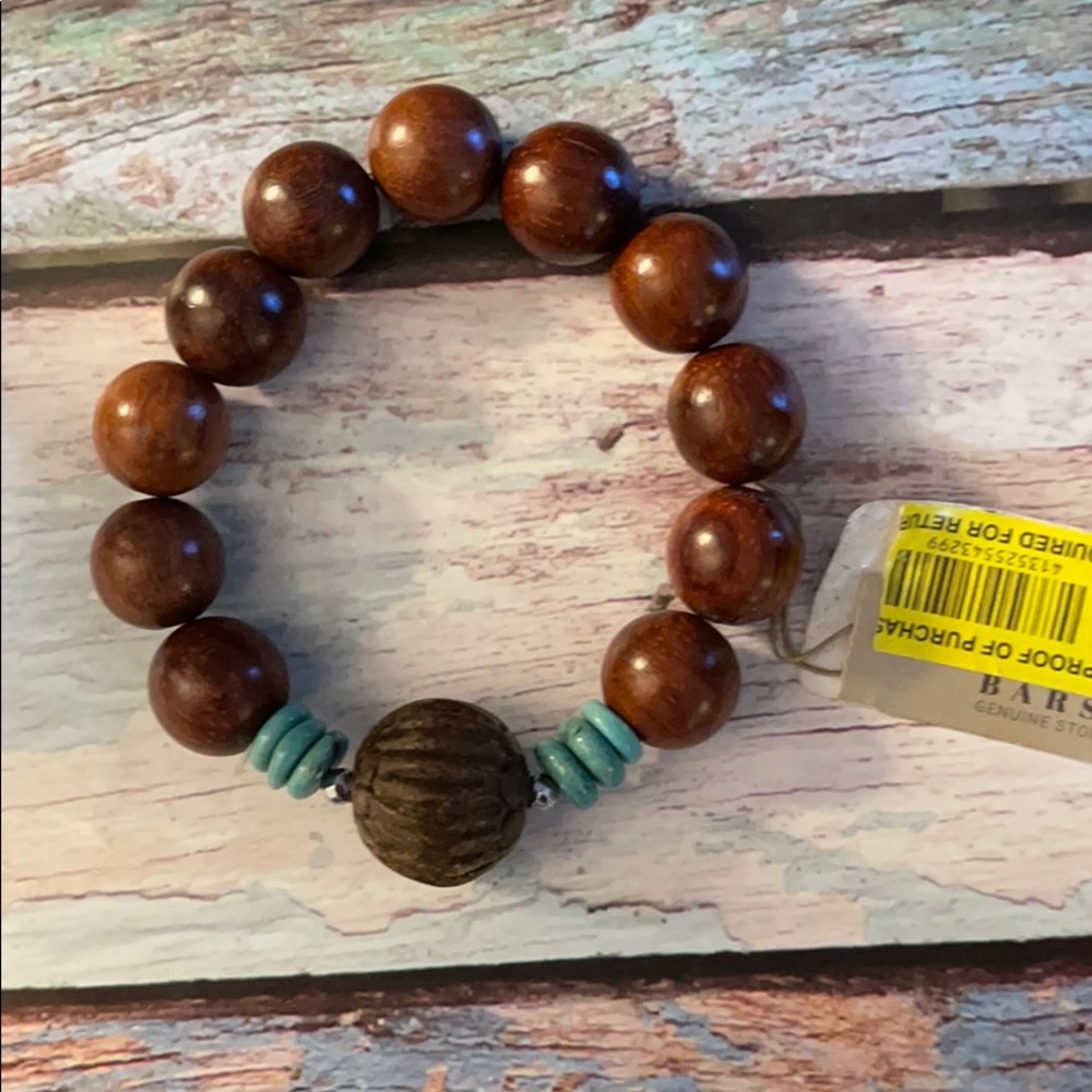 Barse genuine wood and turquoise stones bracelet